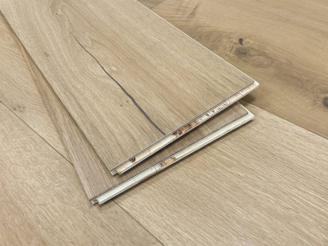 Montserrat Floor Engineered European Oak – Light Grey Wirebrushed by Montserrat Floor, light grey european oak engineered wood flooring, detail view