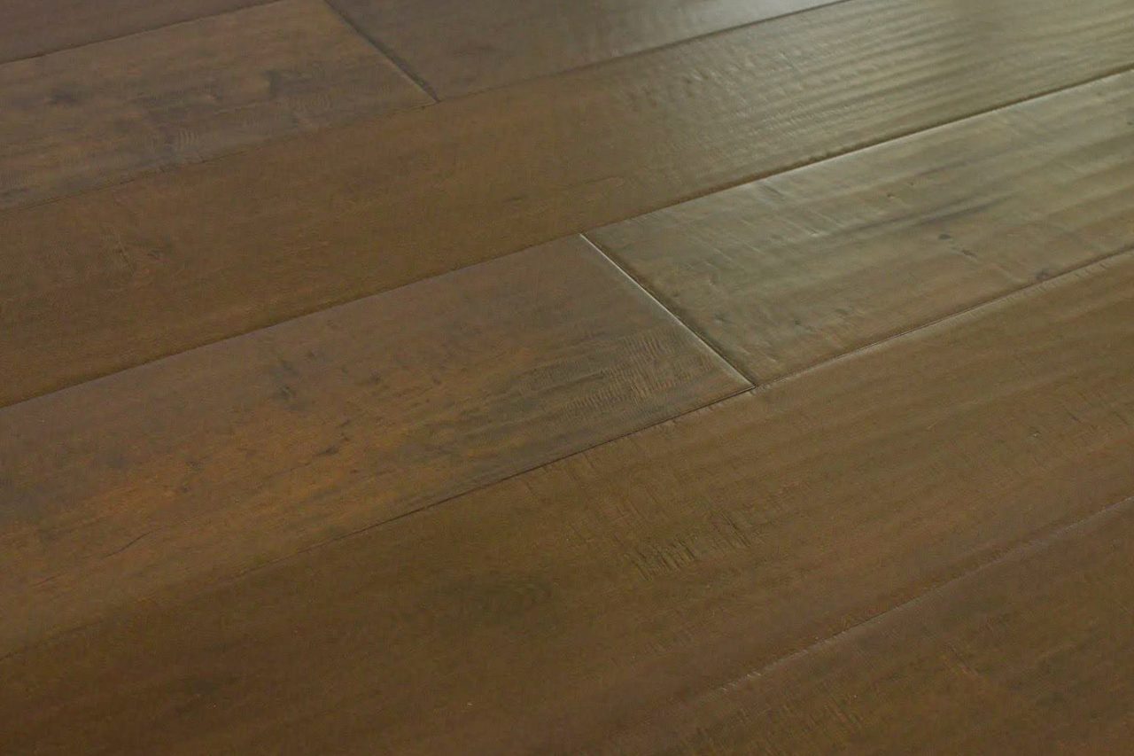 Montserrat Floor Engineered Maple – Brown Distressed/Handscraped by Montserrat Floor, brown maple engineered wood flooring, detail view