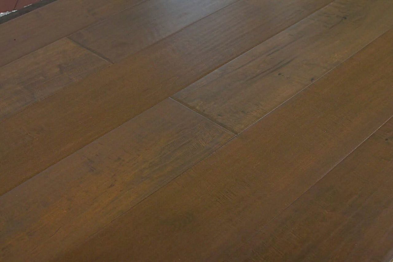 Montserrat Floor Engineered Maple – Brown Distressed/Handscraped by Montserrat Floor, brown maple engineered wood flooring, detail view