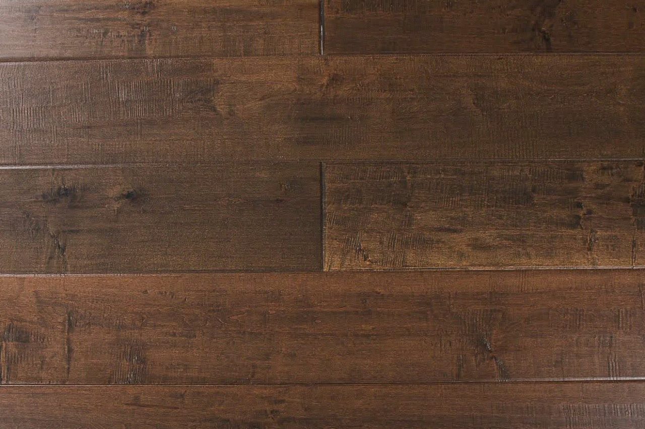 Montserrat Floor – Brown Distressed/Handscraped by Montserrat Floor, brown maple engineered wood flooring, detail view