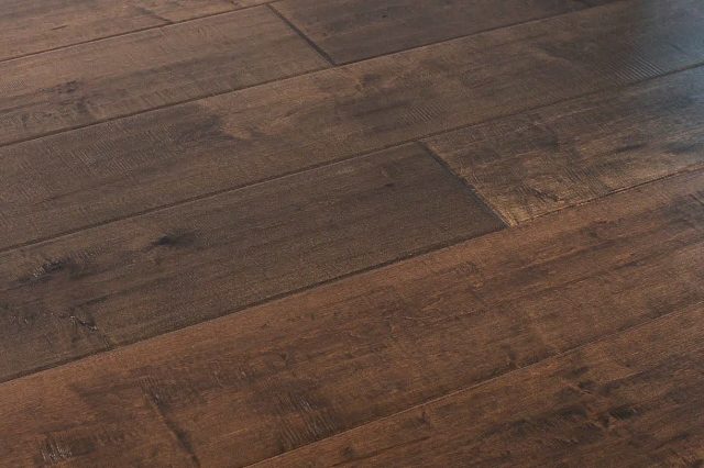 Montserrat Floor – Brown Distressed/Handscraped by Montserrat Floor, brown maple engineered wood flooring, detail view