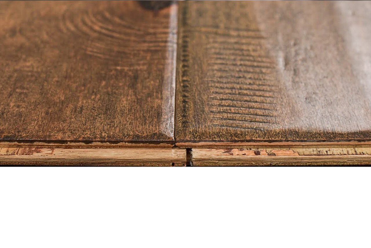 Montserrat Floor – Brown Distressed/Handscraped by Montserrat Floor, brown maple engineered wood flooring, detail view