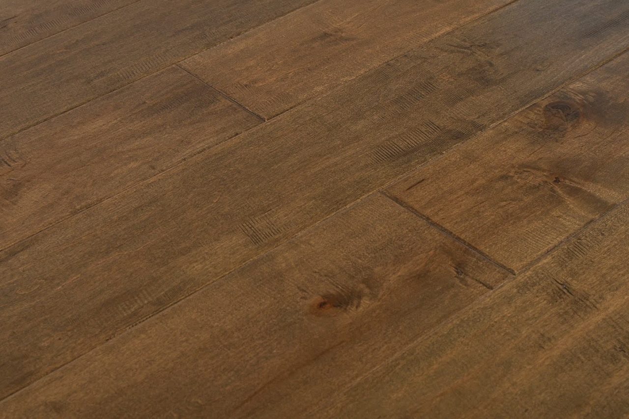 Montserrat Flooring Maple – Brown Distressed/Handscraped by Montserrat Floor, brown maple engineered wood flooring, detail view