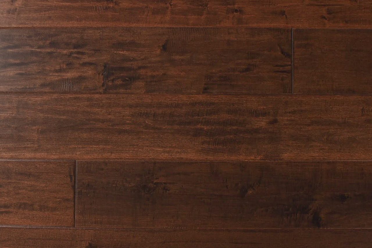 Montserrat Floor Maple – Brown Distressed/Handscraped by Montserrat Floor, brown maple engineered wood flooring, detail view
