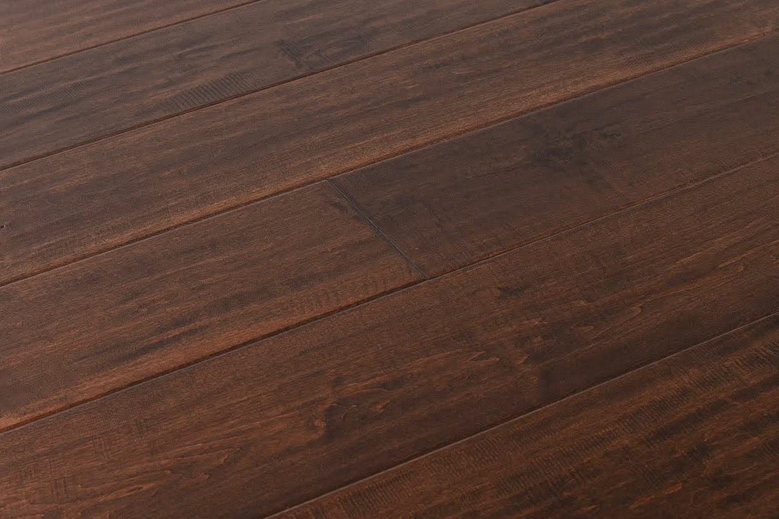 Montserrat Floor Maple – Brown Distressed/Handscraped by Montserrat Floor, brown maple engineered wood flooring, detail view