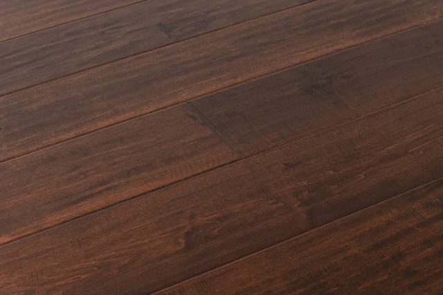 Montserrat Floor Maple – Brown Distressed/Handscraped by Montserrat Floor, brown maple engineered wood flooring, detail view