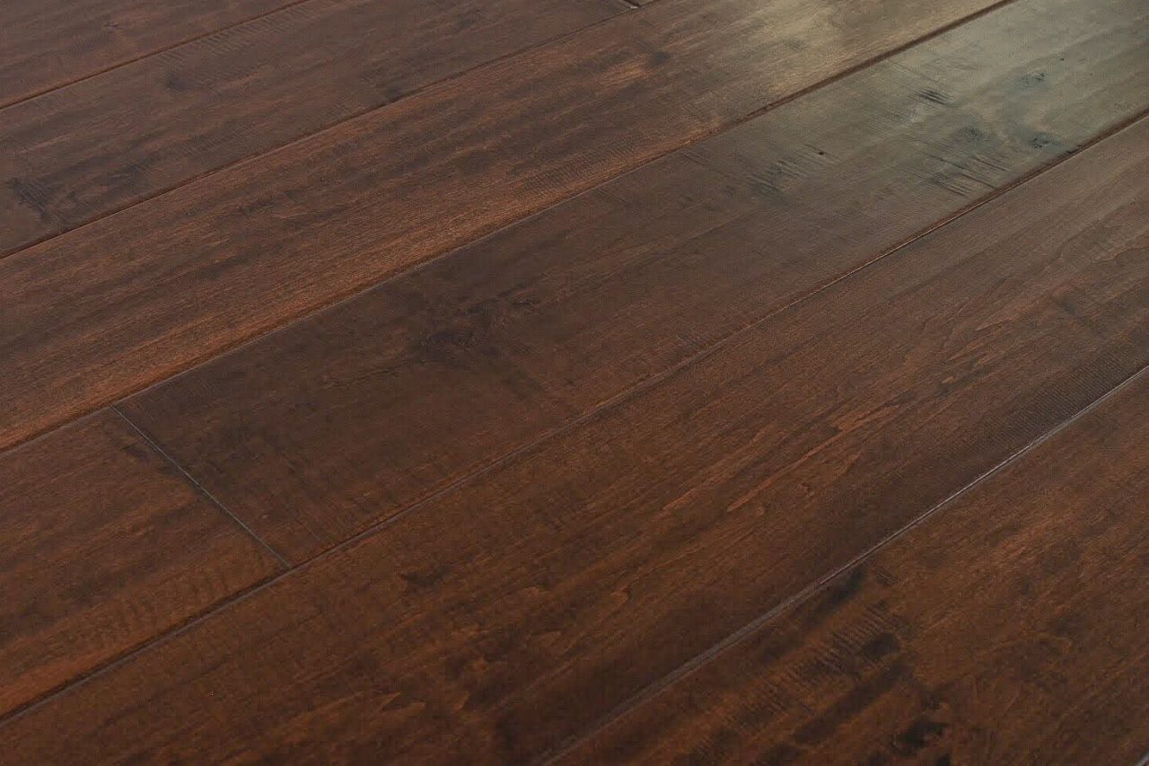 Montserrat Floor Maple – Brown Distressed/Handscraped by Montserrat Floor, brown maple engineered wood flooring, detail view