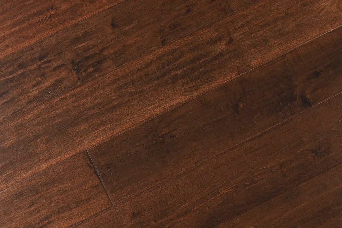Montserrat Floor Maple – Brown Distressed/Handscraped by Montserrat Floor, brown maple engineered wood flooring, detail view