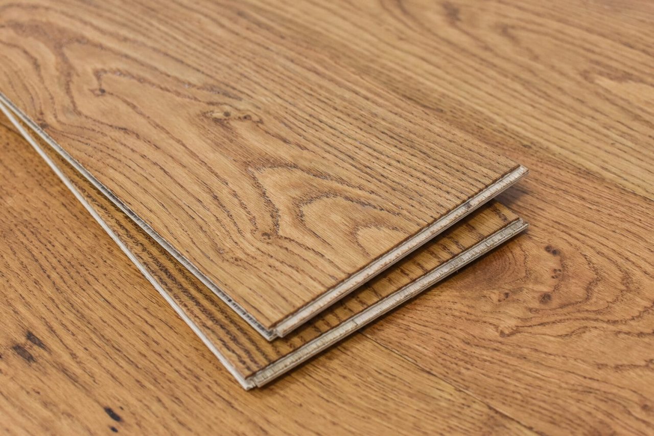 Montserrat Floor Engineered European Oak – Tan Wirebrushed by Montserrat Floor, tan european oak engineered wood flooring, detail view