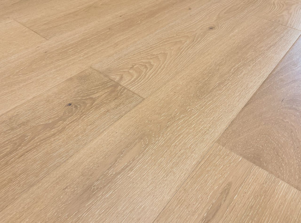 Montserrat Floor Engineered European Oak – Beige Wirebrushed by Montserrat Floor, beige european oak engineered wood flooring, detail view