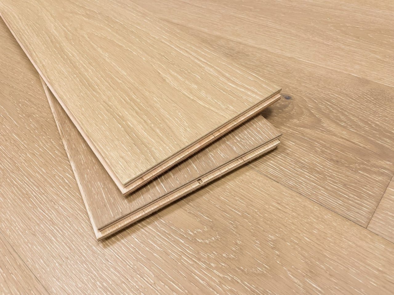 Montserrat Floor Engineered European Oak – Beige Wirebrushed by Montserrat Floor, beige european oak engineered wood flooring, detail view