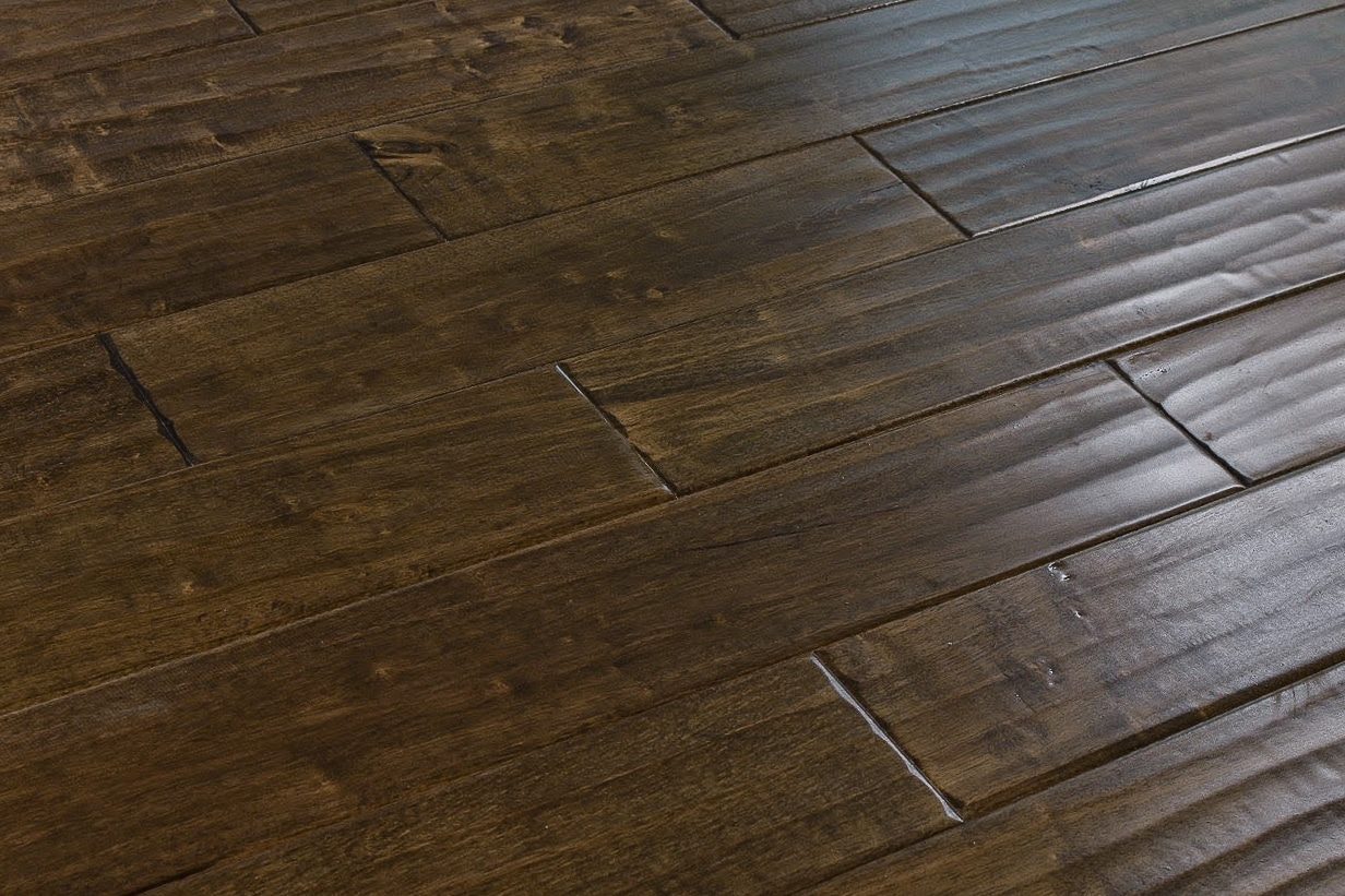 Montserrat Floor Engineered Hevea – Brown Handscraped by Montserrat Floor, brown hevea engineered wood flooring, detail view