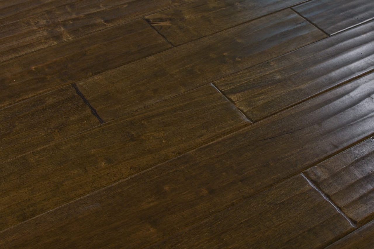 Montserrat Floor Engineered Hevea – Brown Handscraped by Montserrat Floor, brown hevea engineered wood flooring, detail view