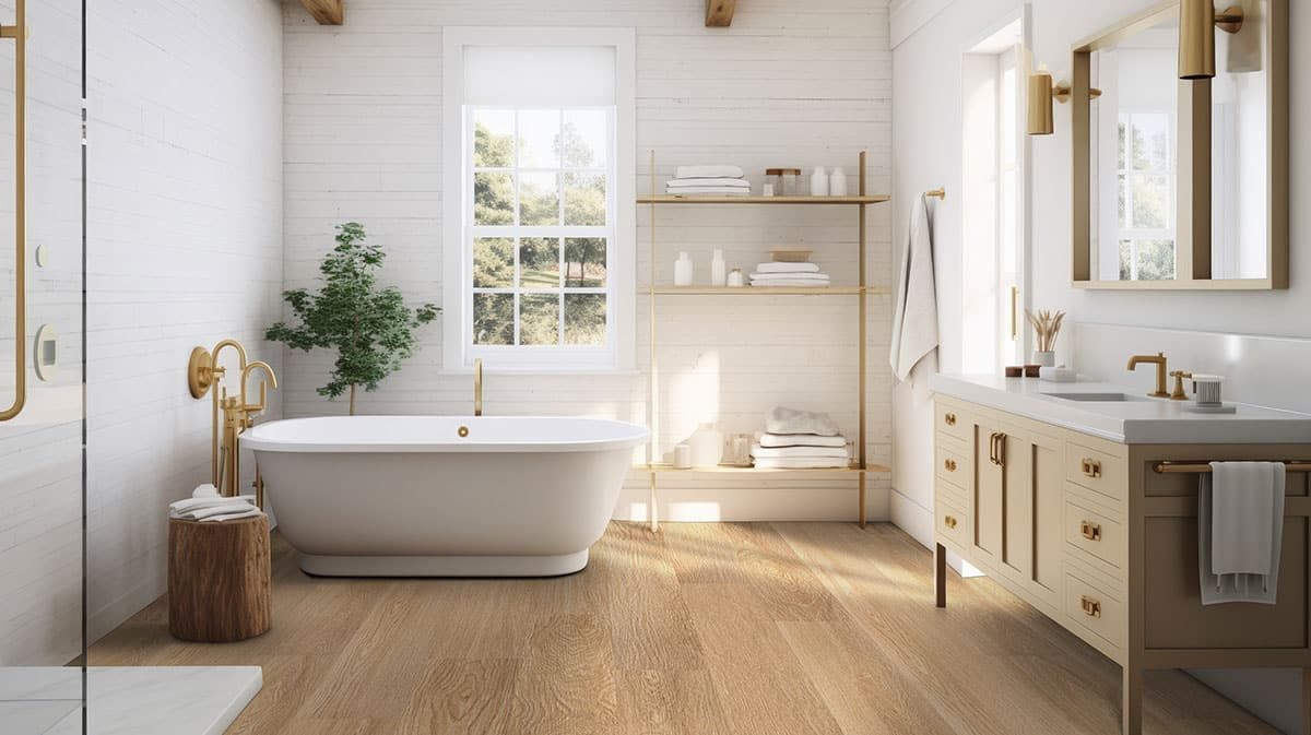 MSI Surfaces Simple LVP – Blonde Buff by MSI Surfaces, blonde luxury vinyl tile flooring, shown in a room setting (manufacturer image)