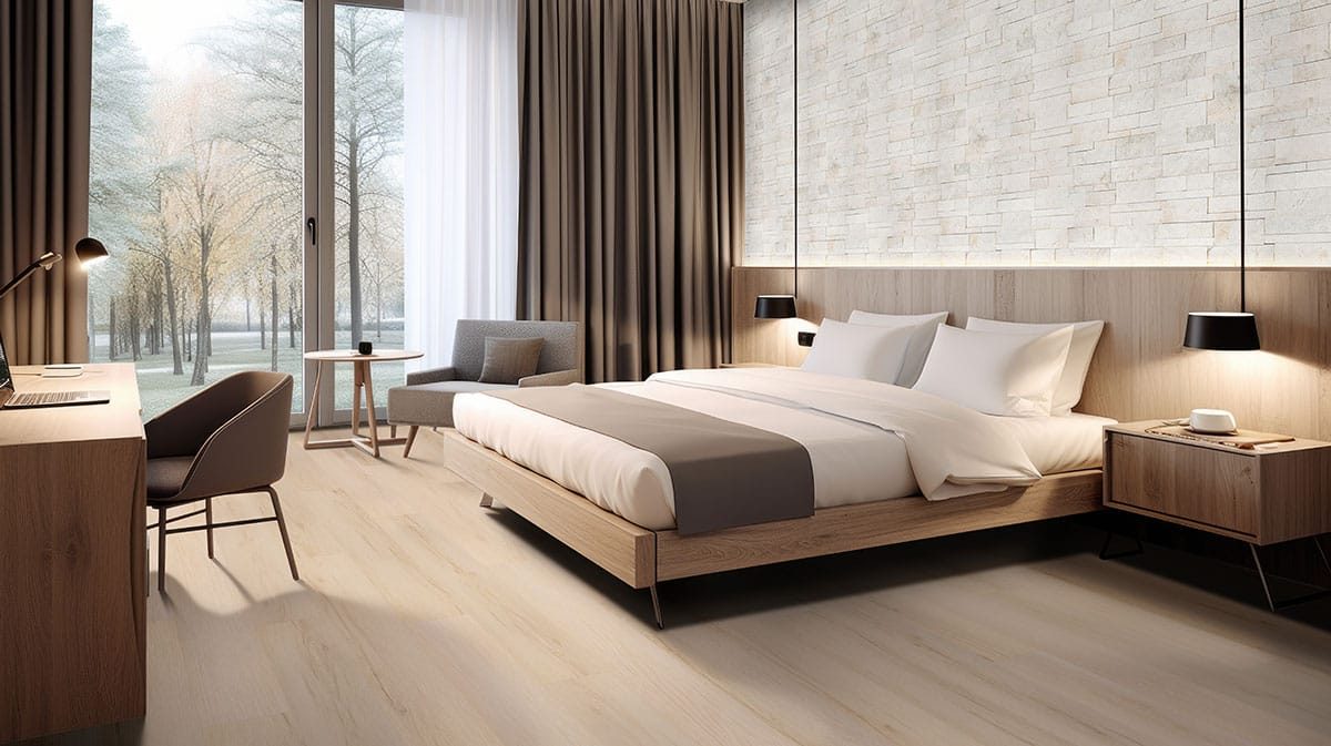 MSI Surfaces LVP – Blonde by MSI Surfaces, blonde luxury vinyl tile flooring, shown in a room setting (manufacturer image)