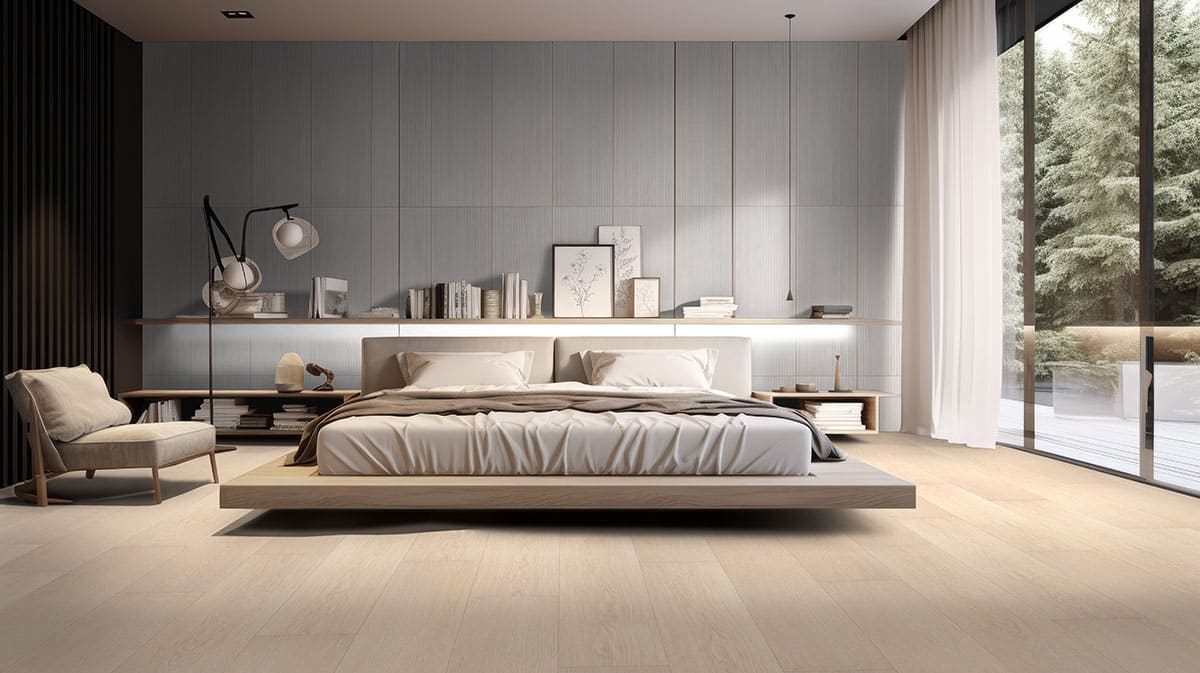 MSI Surfaces SPC LVP – Blonde by MSI Surfaces, blonde luxury vinyl tile flooring, shown in a room setting (manufacturer image)
