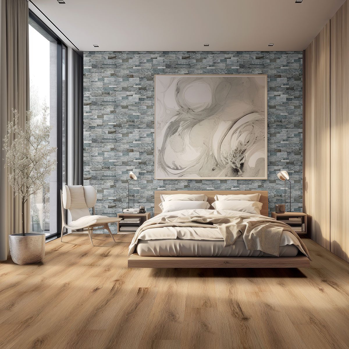 MSI Surfaces LVP – Brown Scandi by MSI Surfaces, brown luxury vinyl tile flooring, shown in a room setting (manufacturer image)