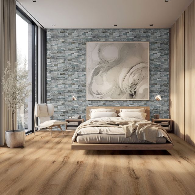 MSI Surfaces LVP – Brown Scandi by MSI Surfaces, brown luxury vinyl tile flooring, shown in a room setting (manufacturer image)