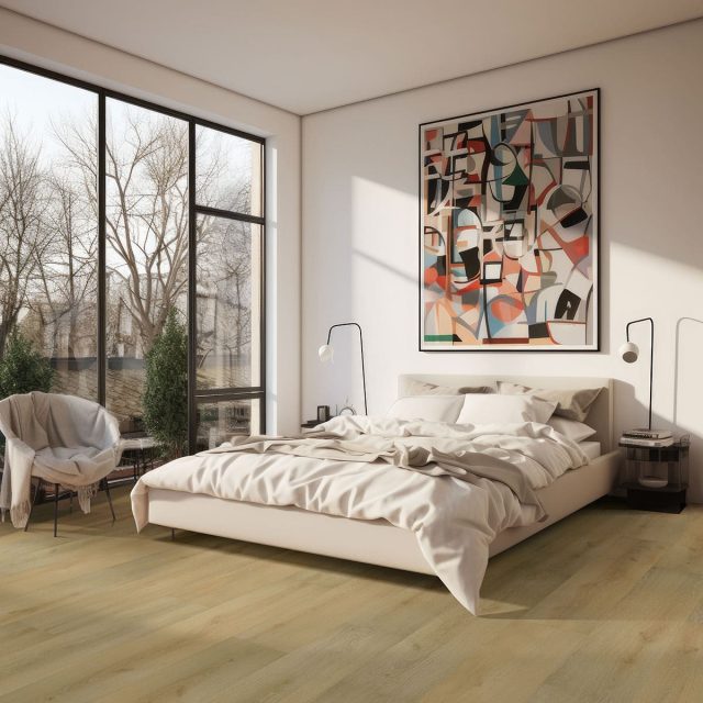 MSI Surfaces LVP – Blonde by MSI Surfaces, blonde luxury vinyl tile flooring, shown in a room setting (manufacturer image)