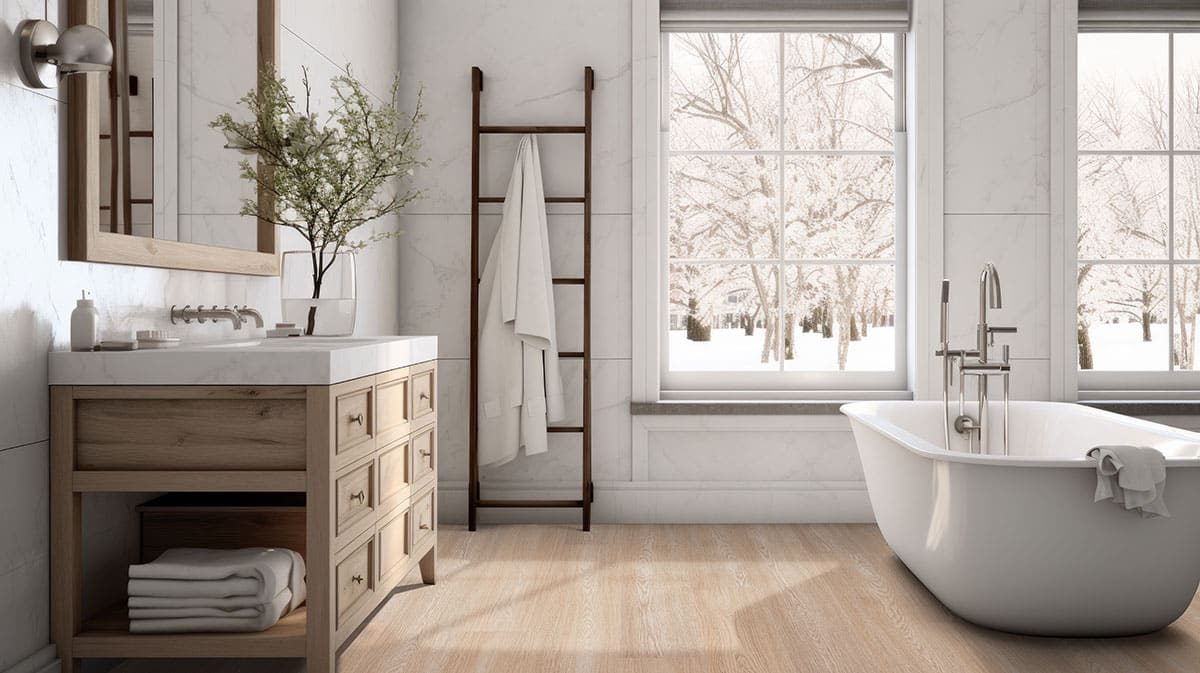 MSI Surfaces LVP – Blonde Linen Loggia by MSI Surfaces, blonde luxury vinyl tile flooring, shown in a room setting (manufacturer image)