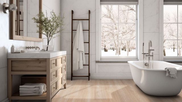 MSI Surfaces LVP – Blonde Linen Loggia by MSI Surfaces, blonde luxury vinyl tile flooring, shown in a room setting (manufacturer image)