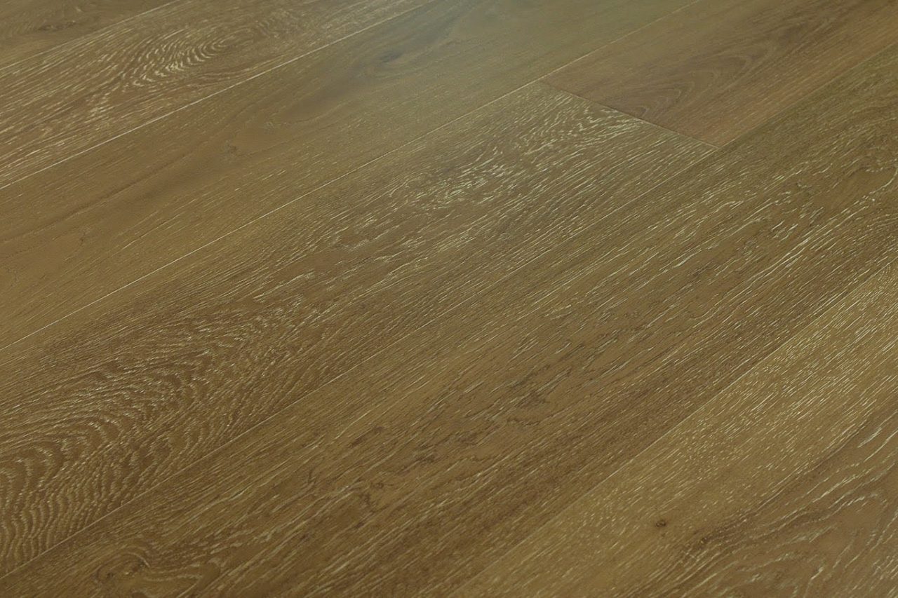 Montserrat Floor White Oak – Smokey Champagne Handscraped by Montserrat Floor, gray white oak engineered wood flooring, detail view