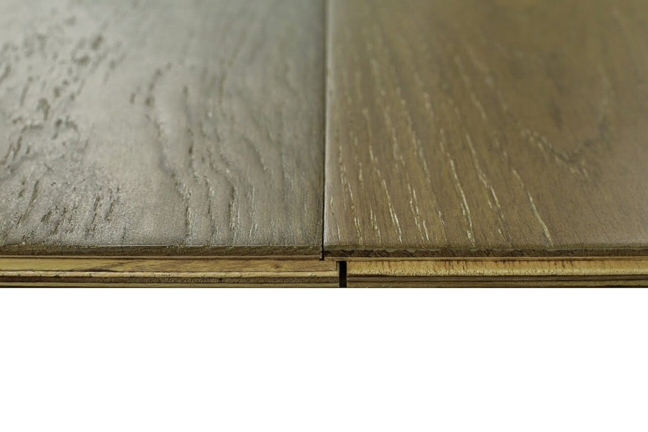 Montserrat Floor White Oak – Smokey Champagne Handscraped by Montserrat Floor, gray white oak engineered wood flooring, detail view