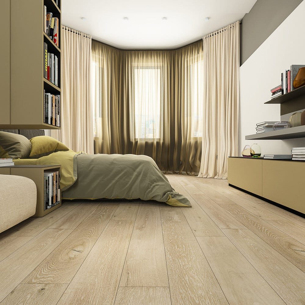 Montserrat Floor Engineered European Oak – Tan Wirebrushed by Montserrat Floor, tan european oak engineered wood flooring, detail view