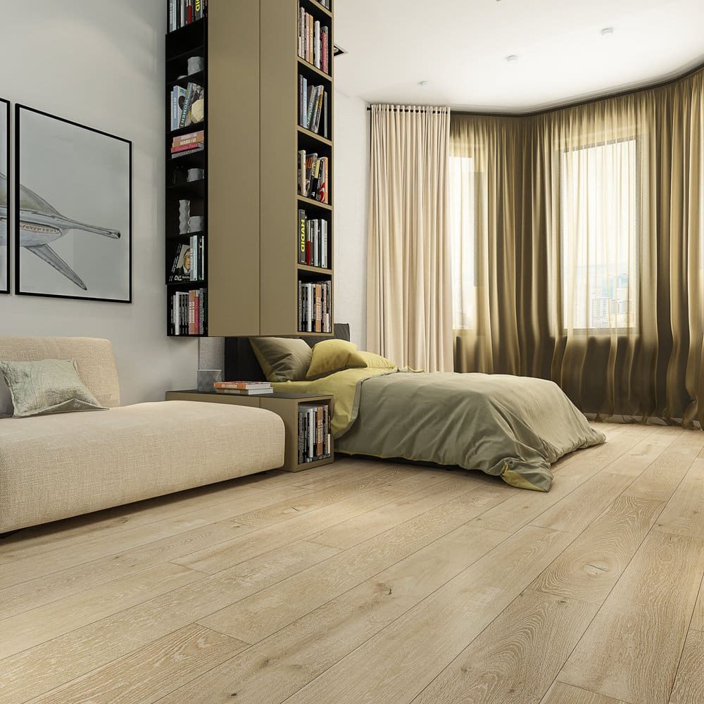 Montserrat Floor Engineered European Oak – Tan Wirebrushed by Montserrat Floor, tan european oak engineered wood flooring, detail view