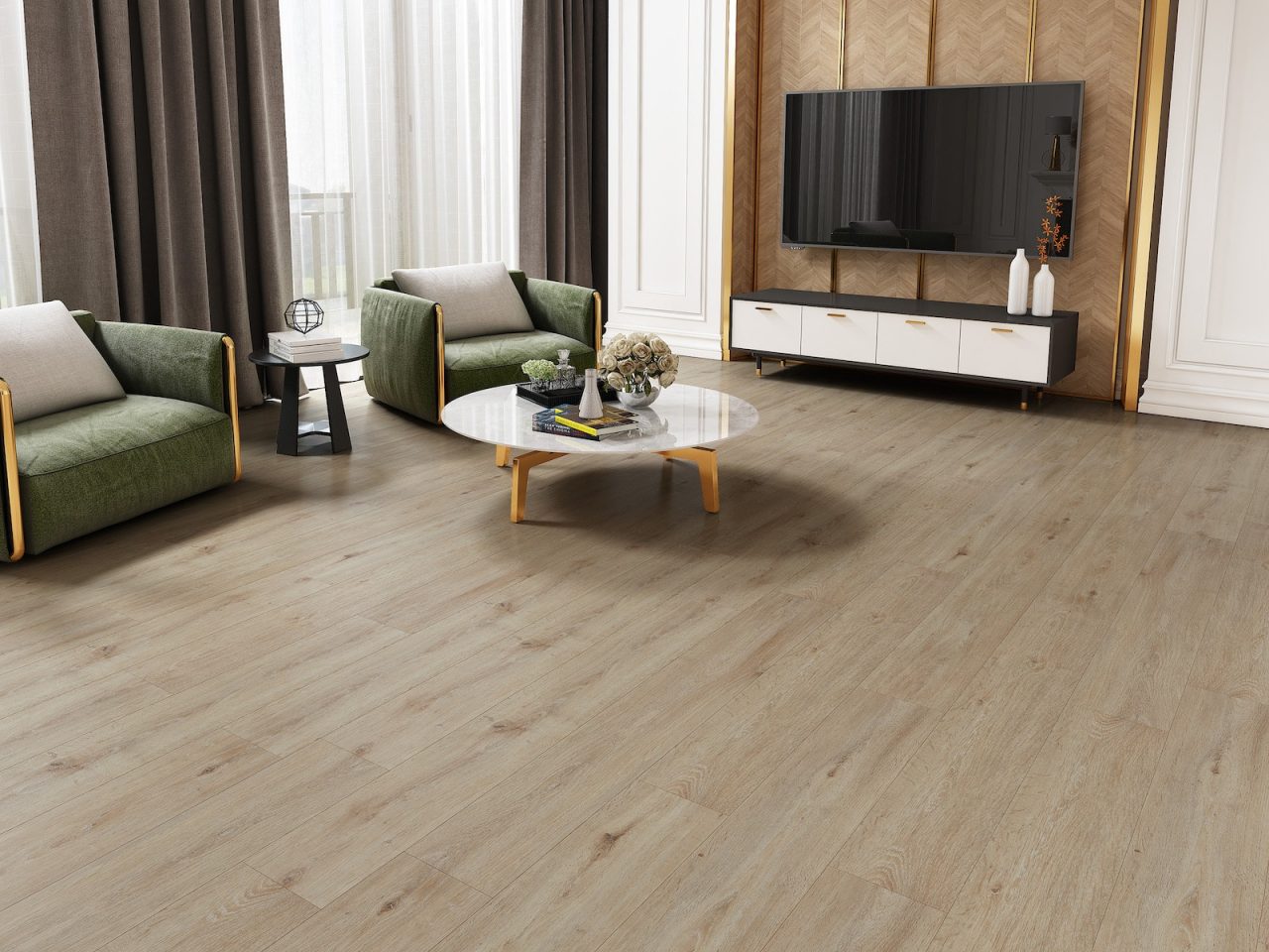 Durato Baymont Simple – 7mm, 7″ x 48″ by Durato, vinyl plank flooring, shown in a room setting (manufacturer image)