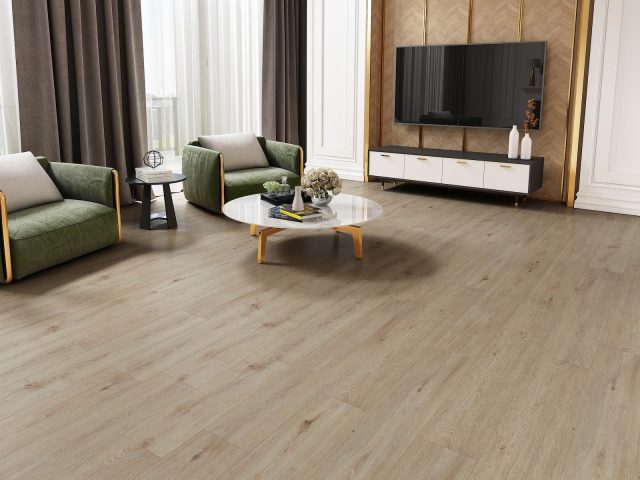 Durato Baymont Simple – 7mm, 7″ x 48″ by Durato, vinyl plank flooring, shown in a room setting (manufacturer image)