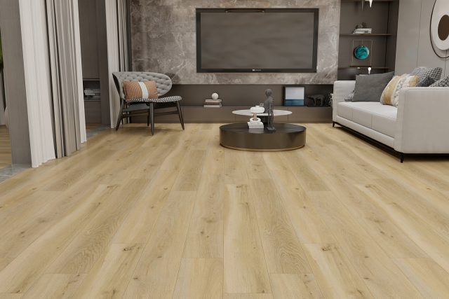 Durato Simple Gherkin – 7″ x 48″ 7mm by Durato, vinyl plank flooring, shown in a room setting (manufacturer image)