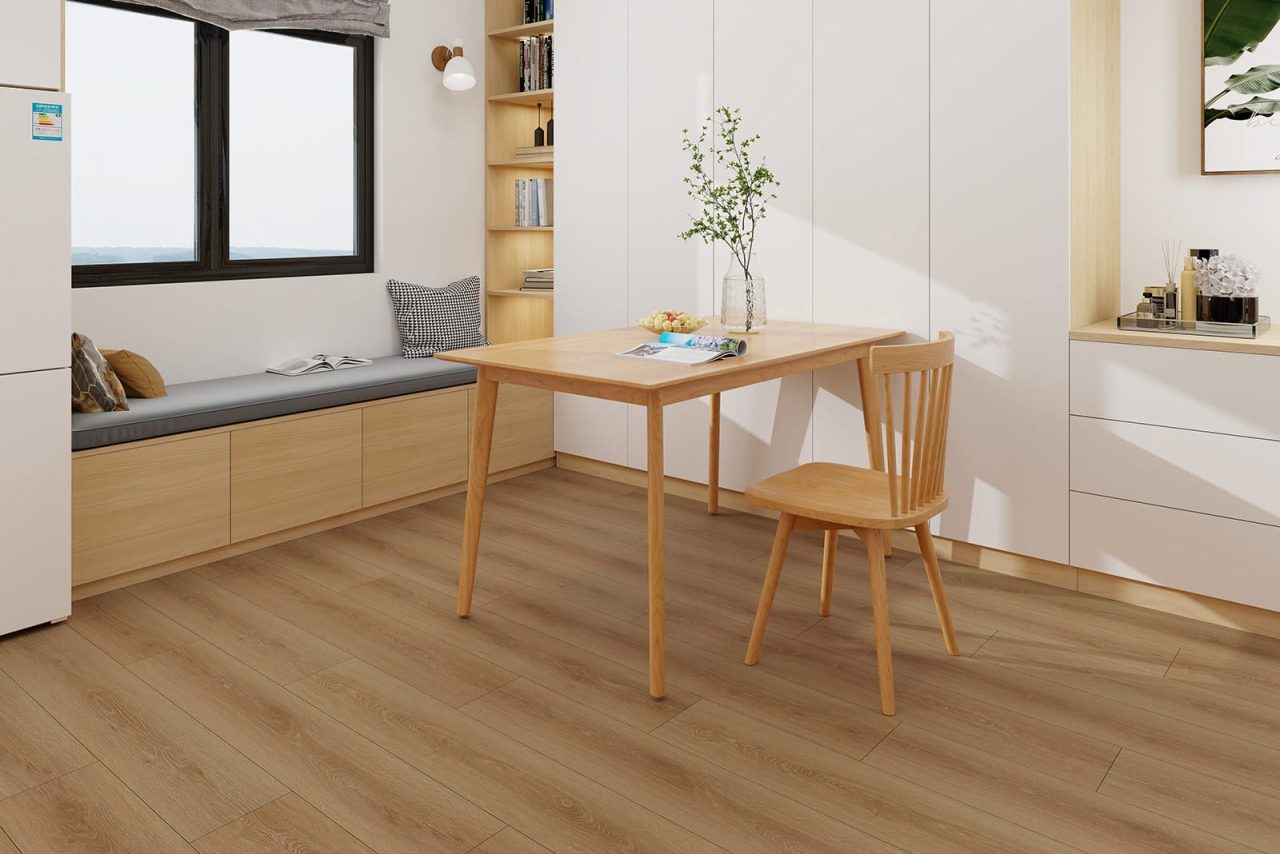 Durato Hawthorn Simple Laminate – 6.50″ x 47.83″ 9.5mm by Durato, vinyl plank flooring, shown in a room setting (manufacturer image)