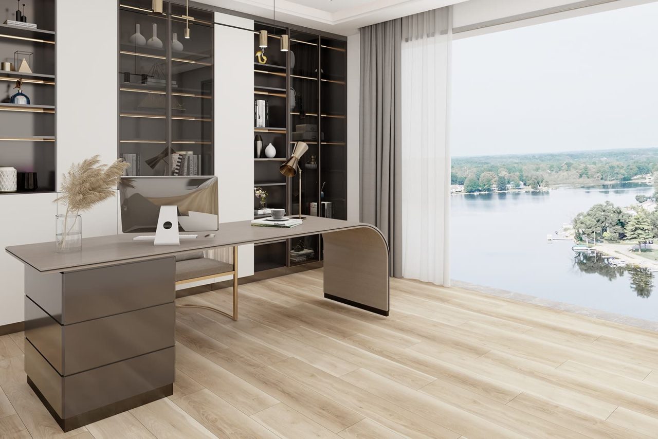 Durato Rowan Simple Engineered – 6.50″x47.83″ Natural by Durato, vinyl plank flooring, shown in a room setting (manufacturer image)