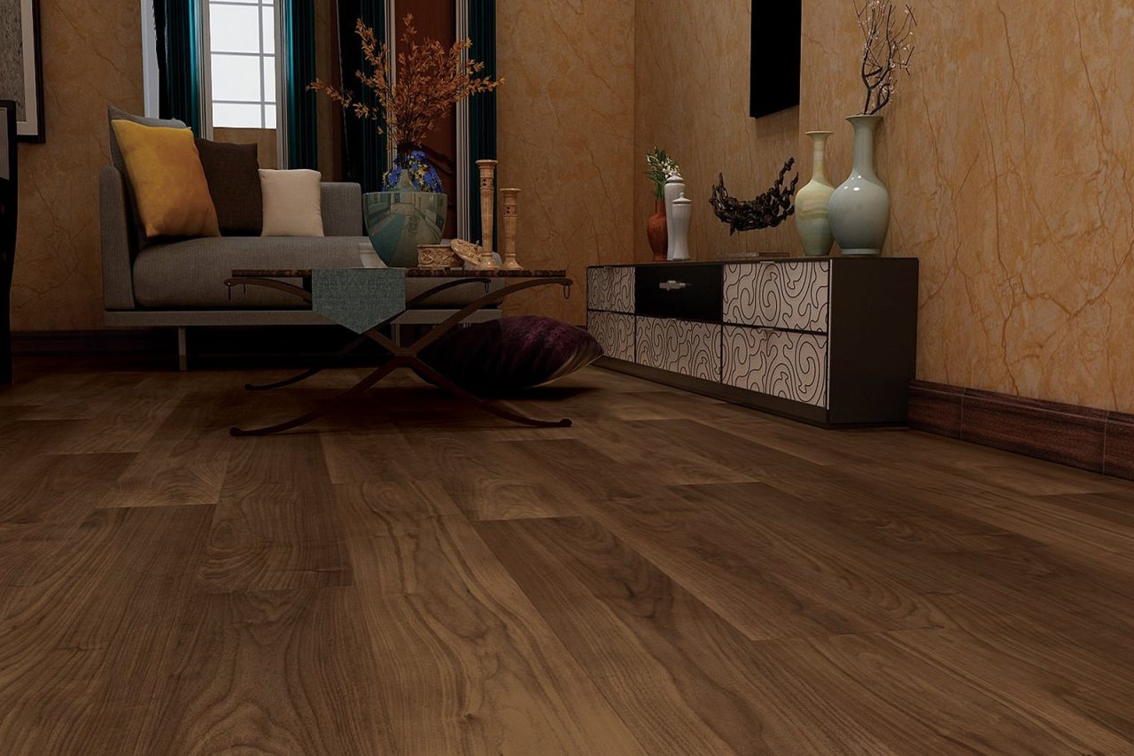 Durato Tamarind Simple 9.5mm – 6.50″ x 47.83″ by Durato, vinyl plank flooring, shown in a room setting (manufacturer image)