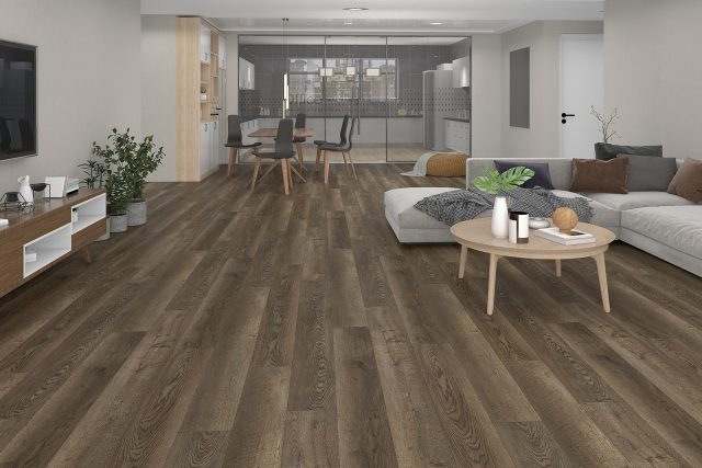 Durato Woolworth Simple – 7″x48″ 7mm by Durato, vinyl plank flooring, shown in a room setting (manufacturer image)