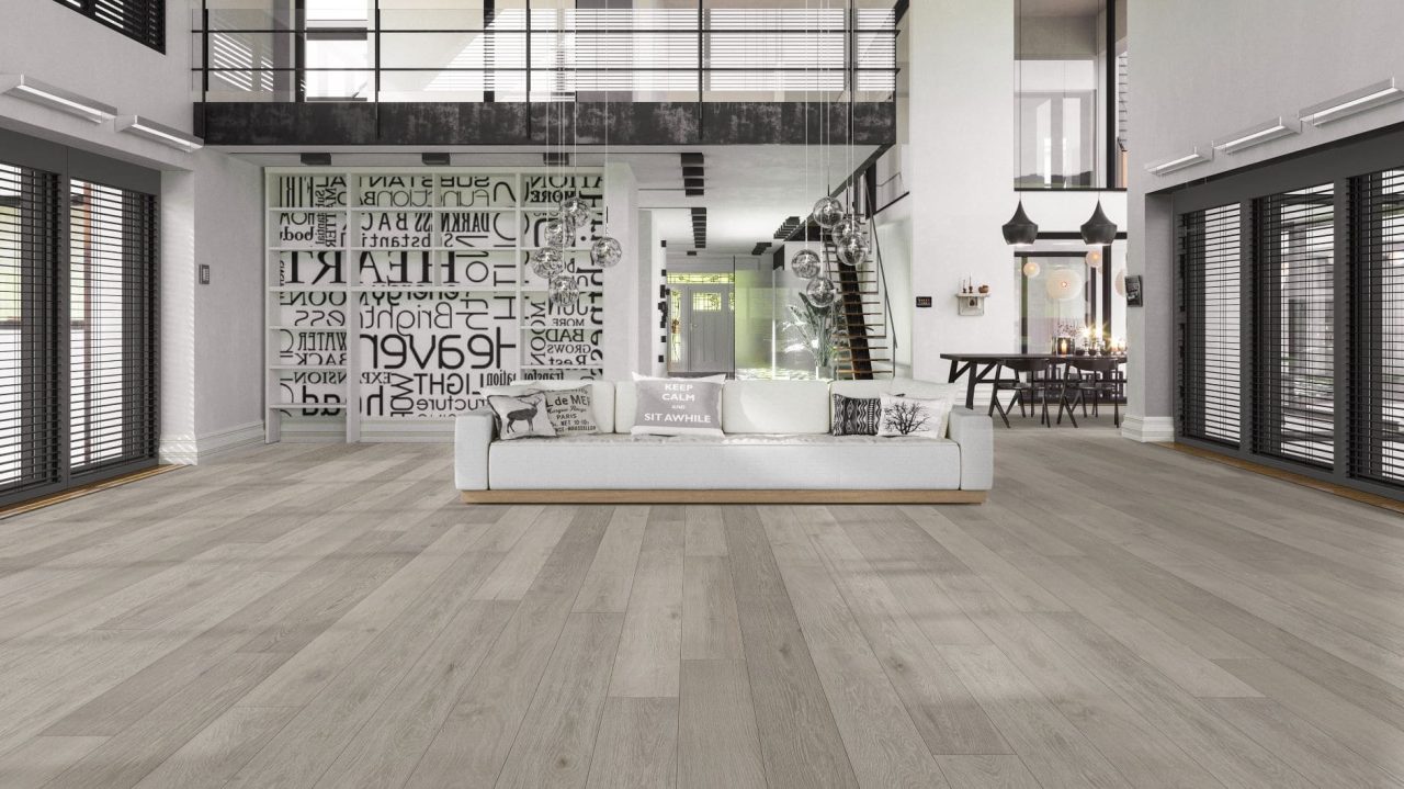 Terra Legno Engineered Simple – Ash Gray 6 1/2″ by Terra Legno, engineered wood flooring, shown in a room setting (manufacturer image)