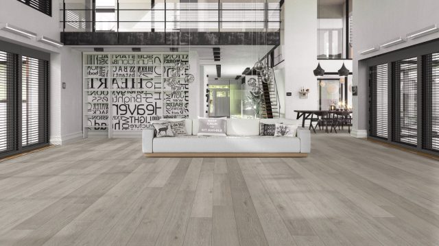 Terra Legno Engineered Simple – Ash Gray 6 1/2″ by Terra Legno, engineered wood flooring, shown in a room setting (manufacturer image)