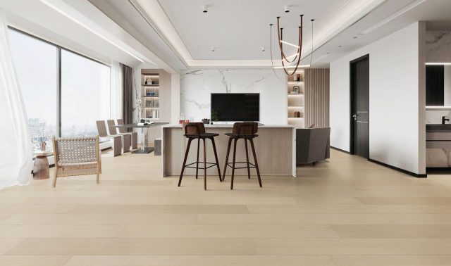 Terra Legno Engineered Bisque – Simple 8 1/2″ by Terra Legno, engineered wood flooring, shown in a room setting (manufacturer image)
