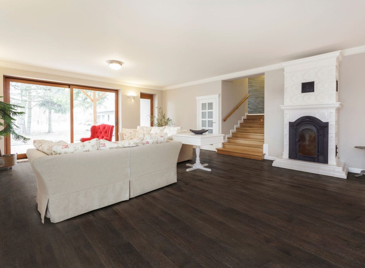 Terra Legno Engineered Black Pearl – 6″ Thickness by Terra Legno, engineered wood flooring, shown in a room setting (manufacturer image)