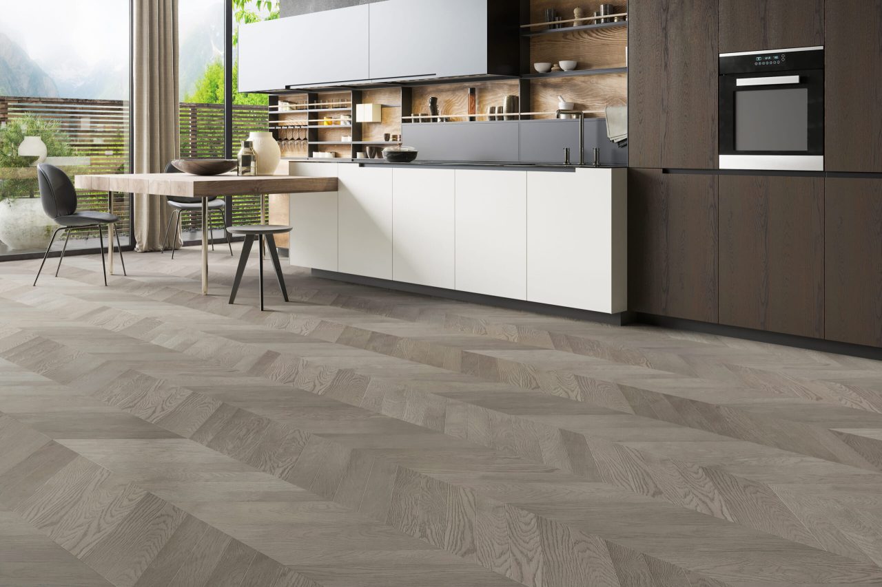 Terra Legno Engineered COBBLESTONE – 6 1/2″ Simple by Terra Legno, engineered wood flooring, shown in a room setting (manufacturer image)