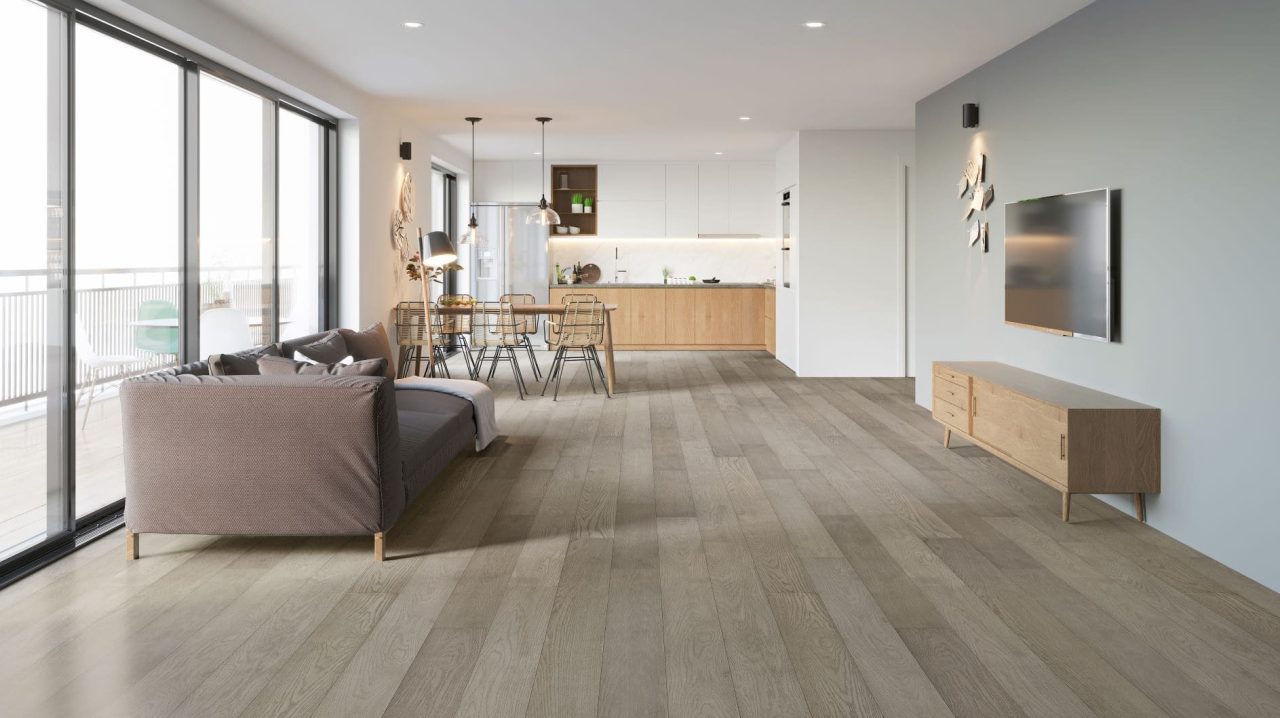 Terra Legno Engineered COBBLESTONE – 6 1/2″ Simple by Terra Legno, engineered wood flooring, shown in a room setting (manufacturer image)