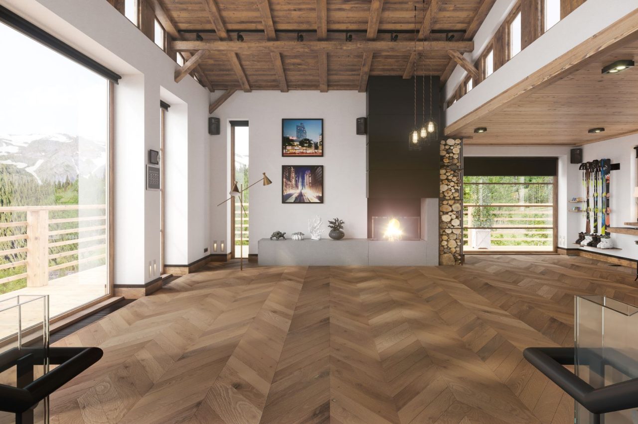 Terra Legno Engineered Smoked Bourbon – 6″ 9/16″ by Terra Legno, engineered wood flooring, shown in a room setting (manufacturer image)