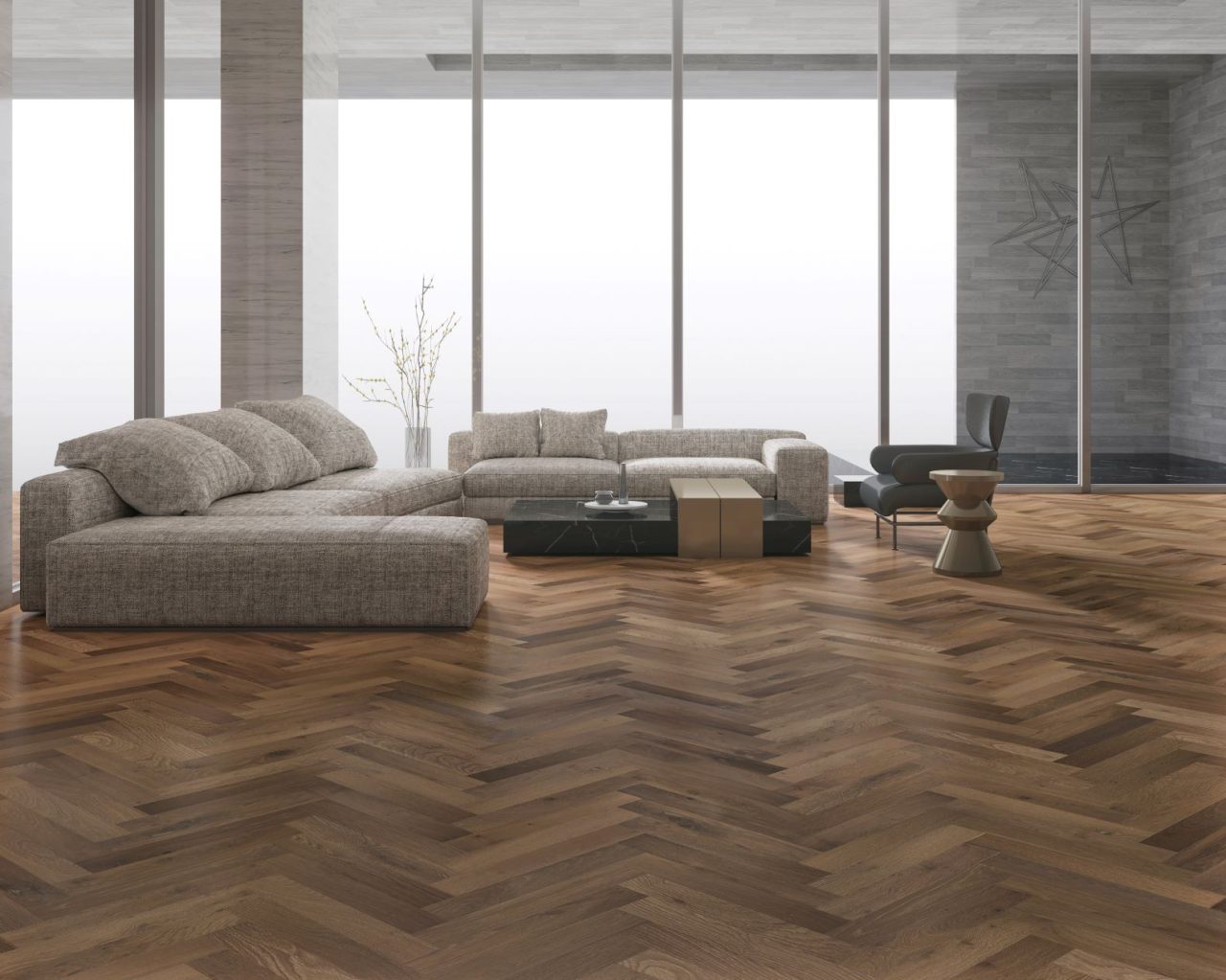 Terra Legno Engineered Smoked Bourbon – 6″ 9/16″ by Terra Legno, engineered wood flooring, shown in a room setting (manufacturer image)
