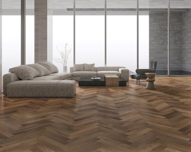 Terra Legno Engineered Smoked Bourbon – 6″ 9/16″ by Terra Legno, engineered wood flooring, shown in a room setting (manufacturer image)