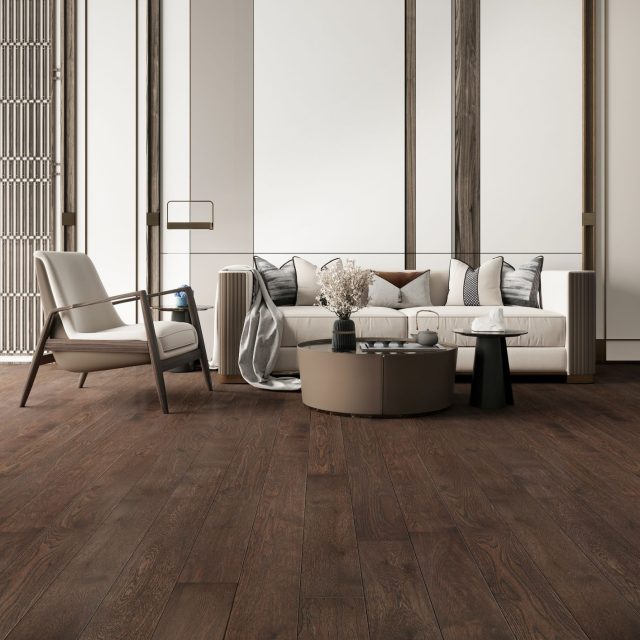 Terra Legno Engineered Wood – Smoked Umber 6″ by Terra Legno, engineered wood flooring, shown in a room setting (manufacturer image)