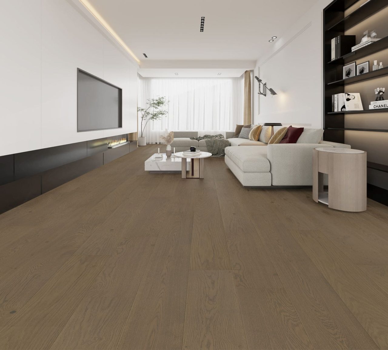 Terra Legno Engineered Taupey Brown – Natural Smooth by Terra Legno, engineered wood flooring, shown in a room setting (manufacturer image)